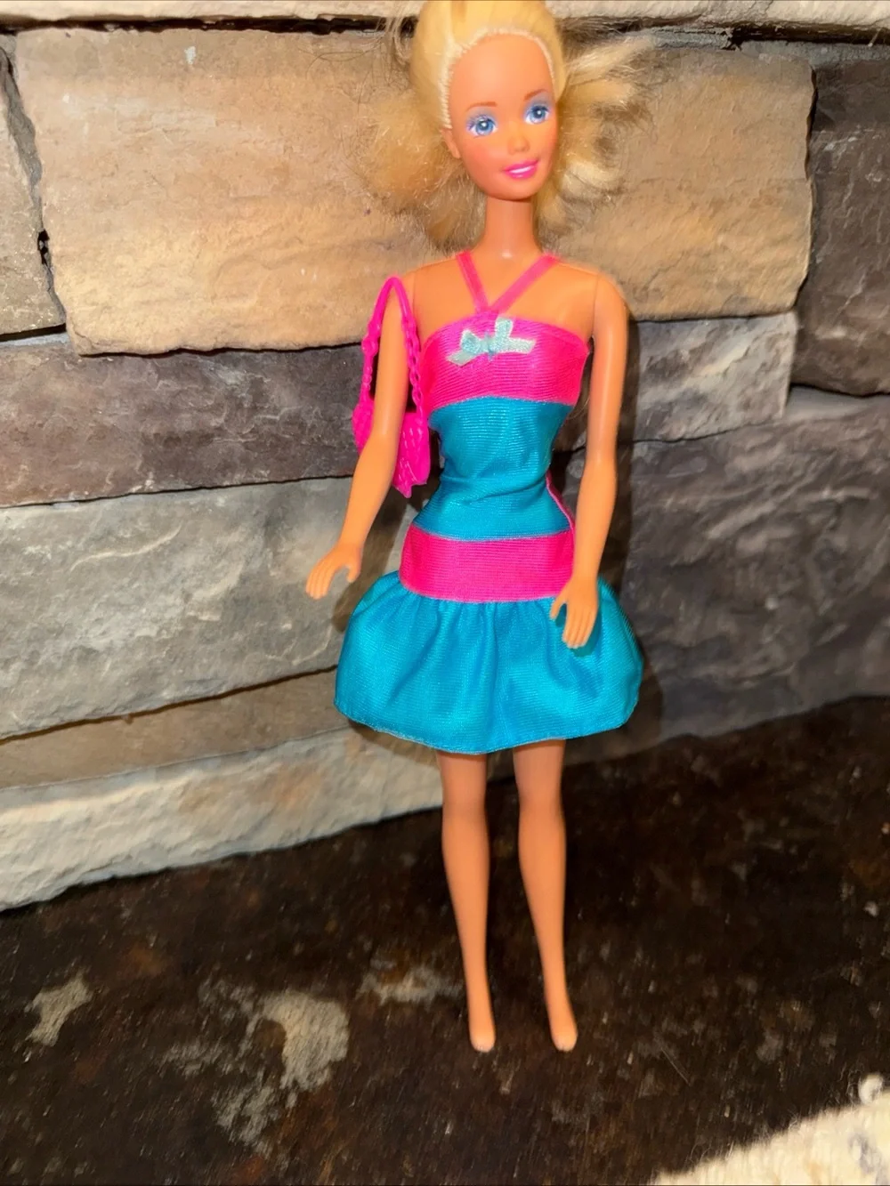 Barbie Vinatge 90’s pink blue dress and accessories